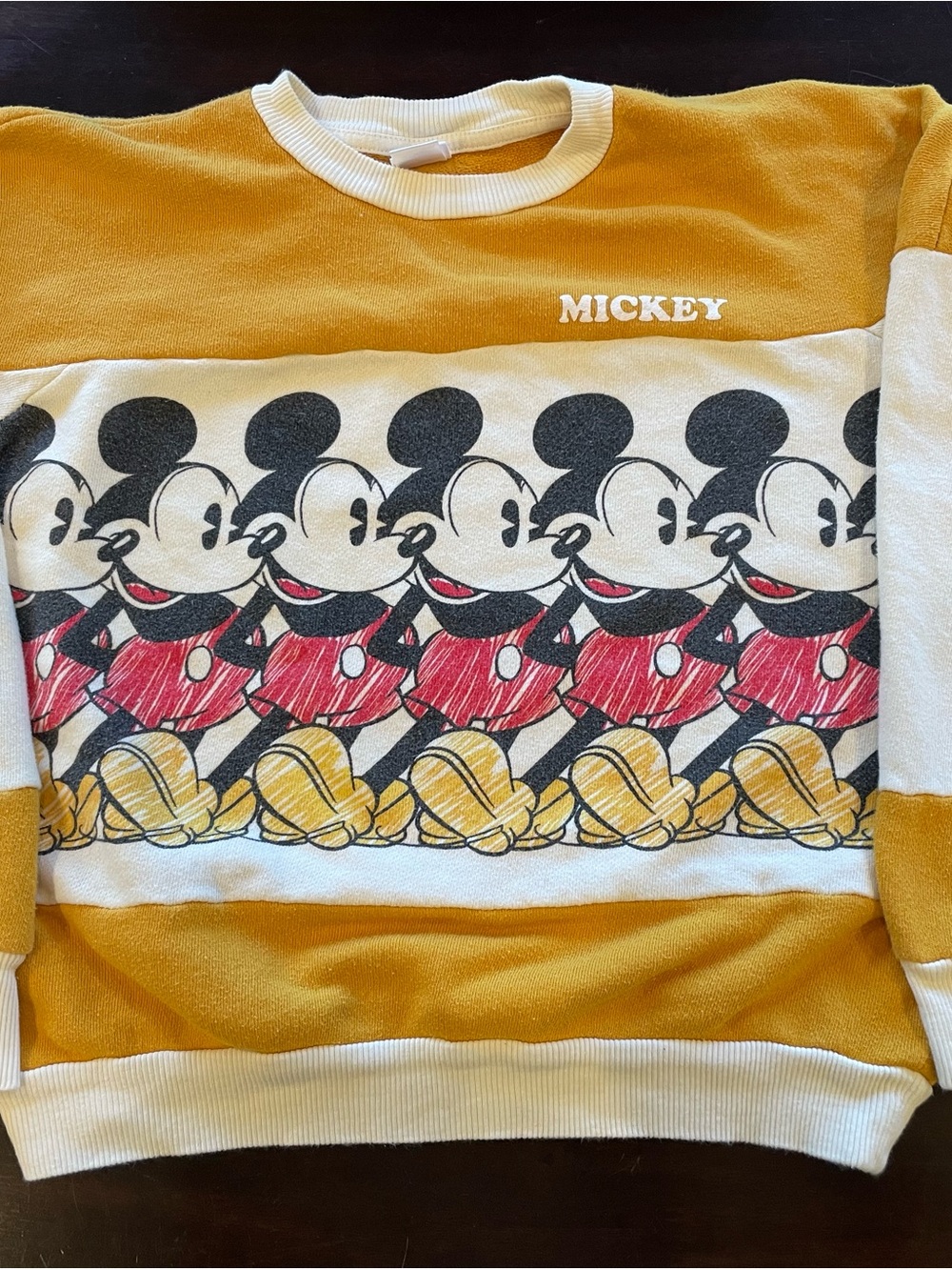 Disney Adult Mickey Repeat Graphic Sweatshirt - Mustard Yellow, Red, White